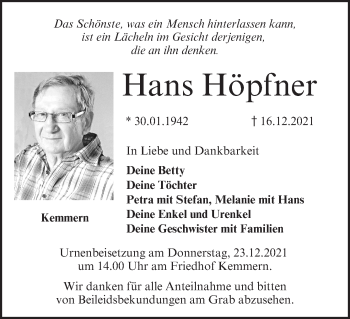 Anzeige von Hans Höpfner von MGO