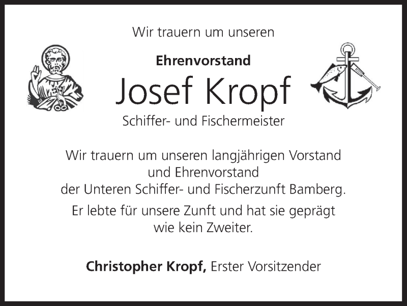  Traueranzeige für Josef Kropf vom 29.12.2021 aus MGO