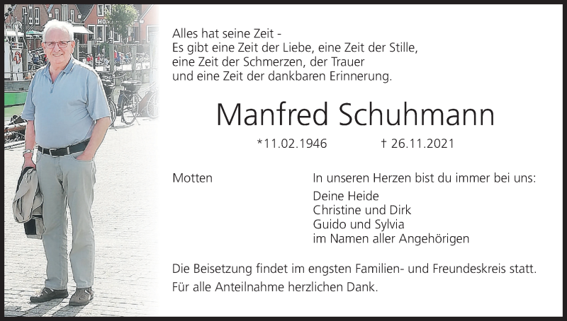  Traueranzeige für Manfred Schuhmann vom 02.12.2021 aus MGO
