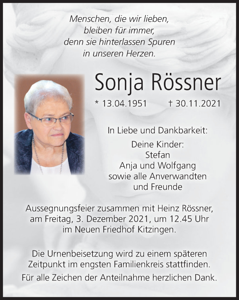  Traueranzeige für Sonja Rössner vom 02.12.2021 aus MGO