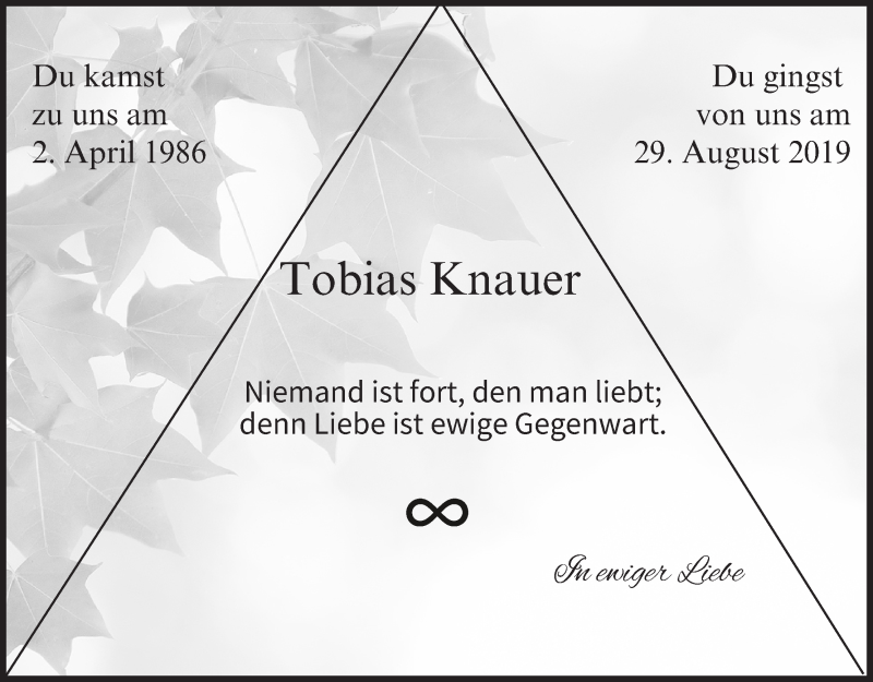  Traueranzeige für Tobias Knauer vom 24.12.2021 aus MGO
