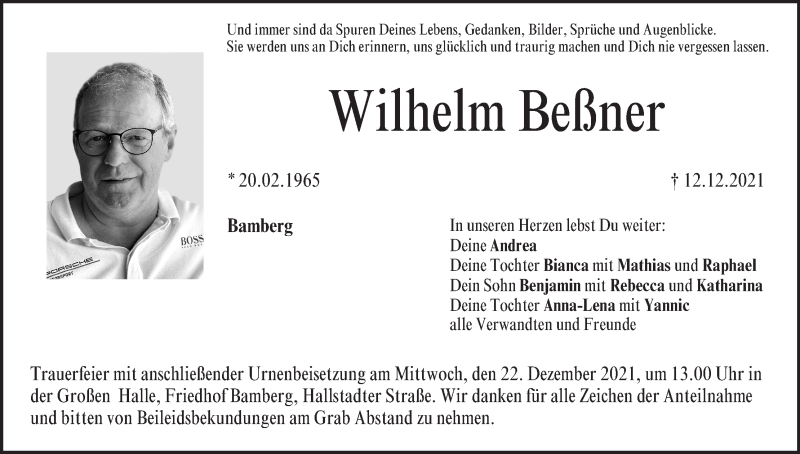  Traueranzeige für Wilhelm Beßner vom 18.12.2021 aus MGO