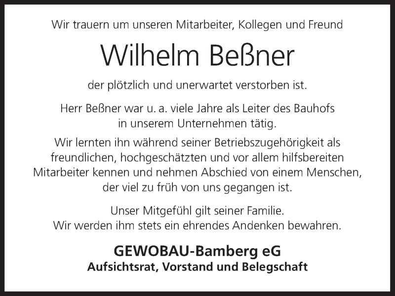  Traueranzeige für Wilhelm Beßner vom 18.12.2021 aus MGO