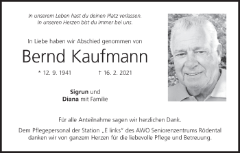 Anzeige von Bernd Kaufmann von MGO
