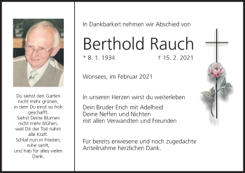 Anzeige von Berthold Rauch von MGO