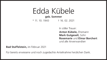 Anzeige von Edda Kübele von MGO