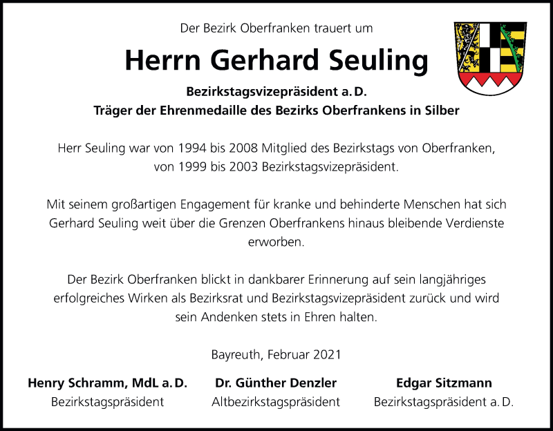  Traueranzeige für Gerhard Seuling vom 20.02.2021 aus MGO