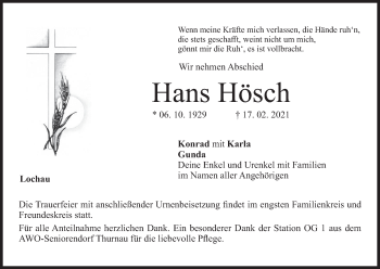 Anzeige von Hans Hösch von MGO