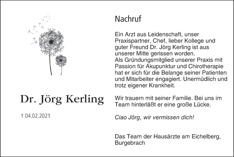  Traueranzeige für Jörg Kerling vom 13.02.2021 aus MGO