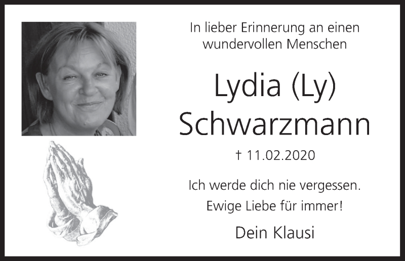  Traueranzeige für Lydia Schwarzmann vom 11.02.2021 aus MGO