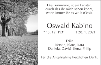 Anzeige von Oswald Kabino von MGO