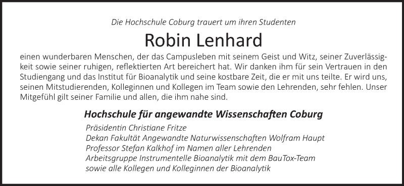  Traueranzeige für Robin Lenhard vom 27.02.2021 aus MGO
