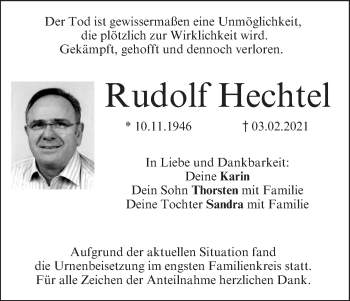 Traueranzeige von Rudolf Hechtel