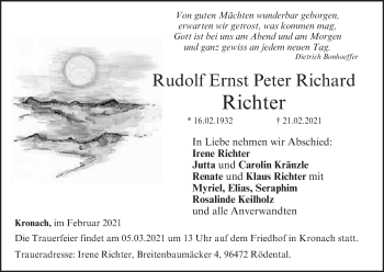 Anzeige von Rudolf Ernst Peter Richard Richter von MGO