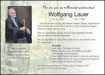 Anzeige von Wolfgang Lauer von MGO