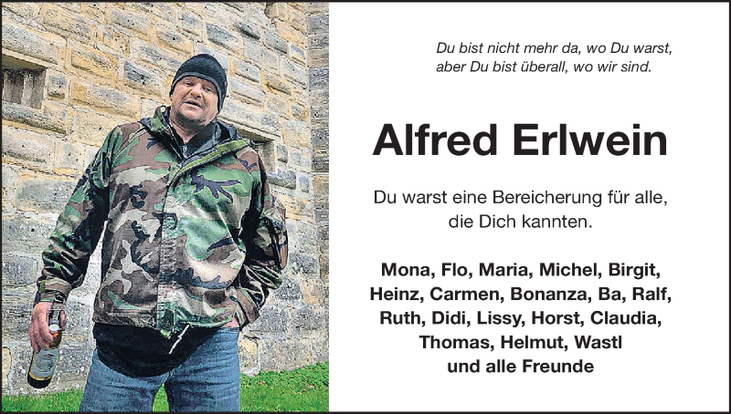  Traueranzeige für Alfred Erlwein vom 20.03.2021 aus MGO