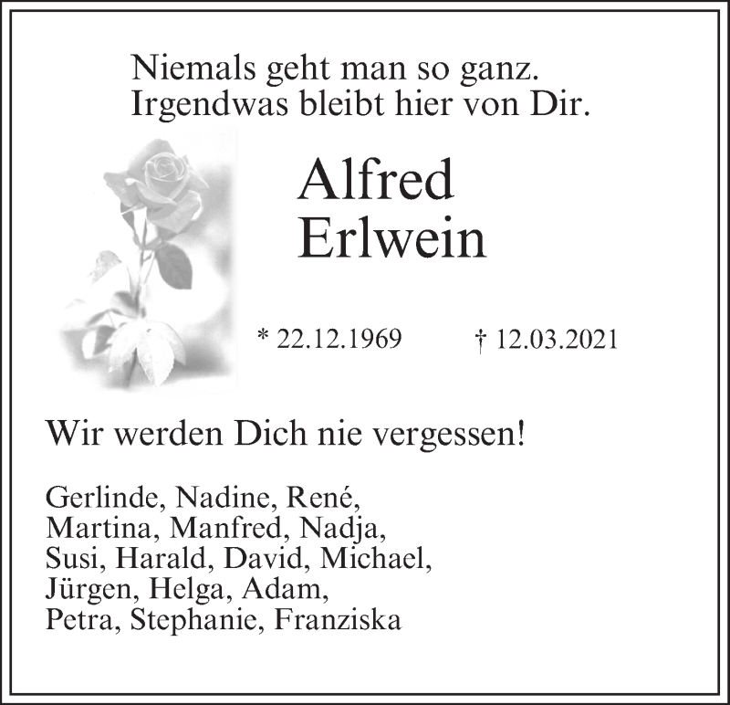  Traueranzeige für Alfred Erlwein vom 23.03.2021 aus MGO