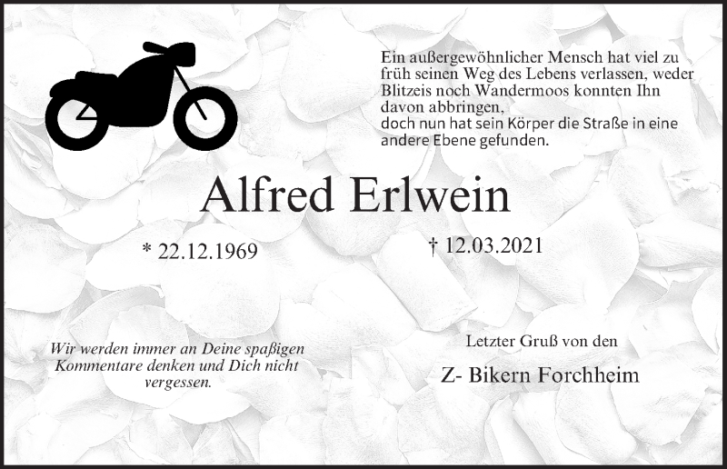  Traueranzeige für Alfred Erlwein vom 20.03.2021 aus MGO