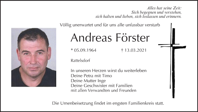  Traueranzeige für Andreas Förster vom 20.03.2021 aus MGO