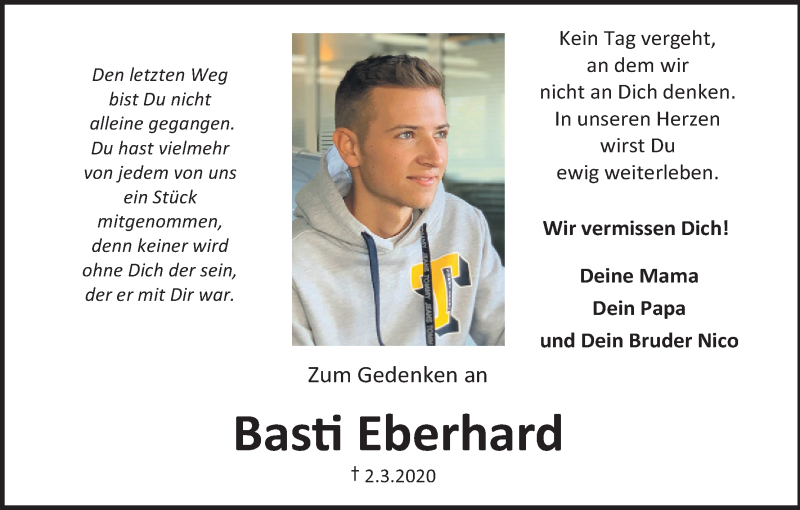  Traueranzeige für Basti Eberhard vom 02.03.2021 aus MGO