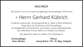 Anzeige von Gerhard Kübrich von MGO