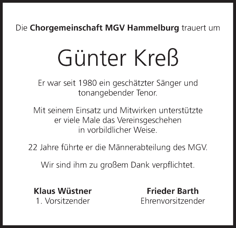  Traueranzeige für Günter Kreß vom 19.03.2021 aus MGO