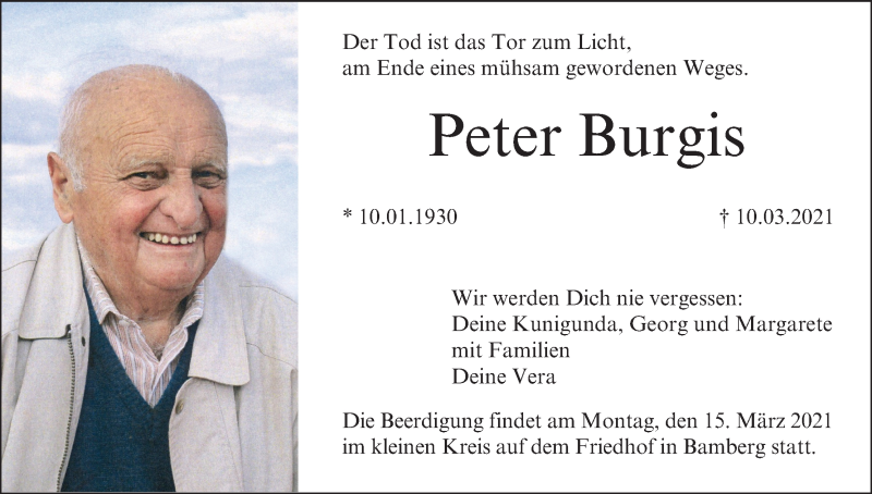 Traueranzeige für Peter Burgfis vom 13.03.2021 aus MGO