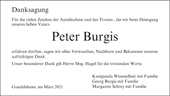 Traueranzeige von Peter Burgis