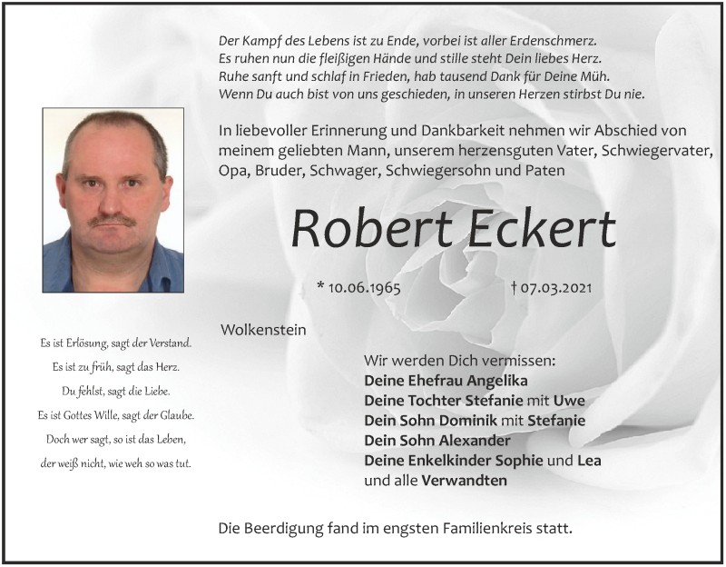  Traueranzeige für Robert Eckert vom 13.03.2021 aus MGO