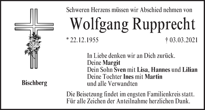  Traueranzeige für Wolfgang Rupprecht vom 06.03.2021 aus MGO