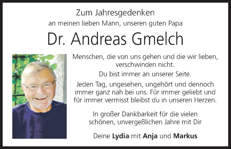  Traueranzeige für Andreas Gmelch vom 03.04.2021 aus MGO