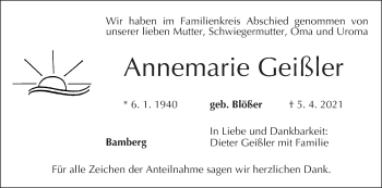 Anzeige von Annemarie Geißler von MGO