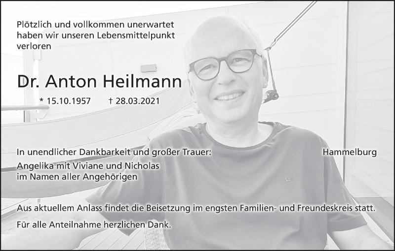  Traueranzeige für Anton Heilmann vom 10.04.2021 aus MGO