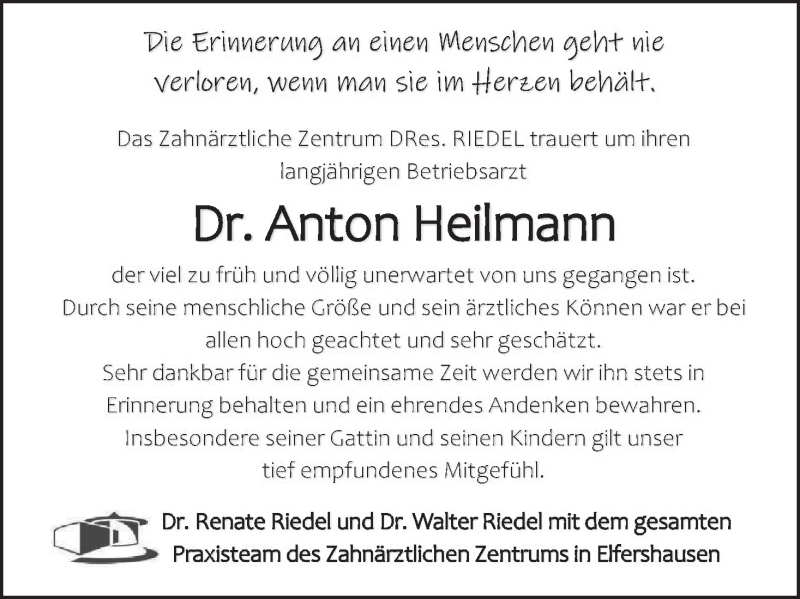  Traueranzeige für Anton Heilmann vom 17.04.2021 aus MGO