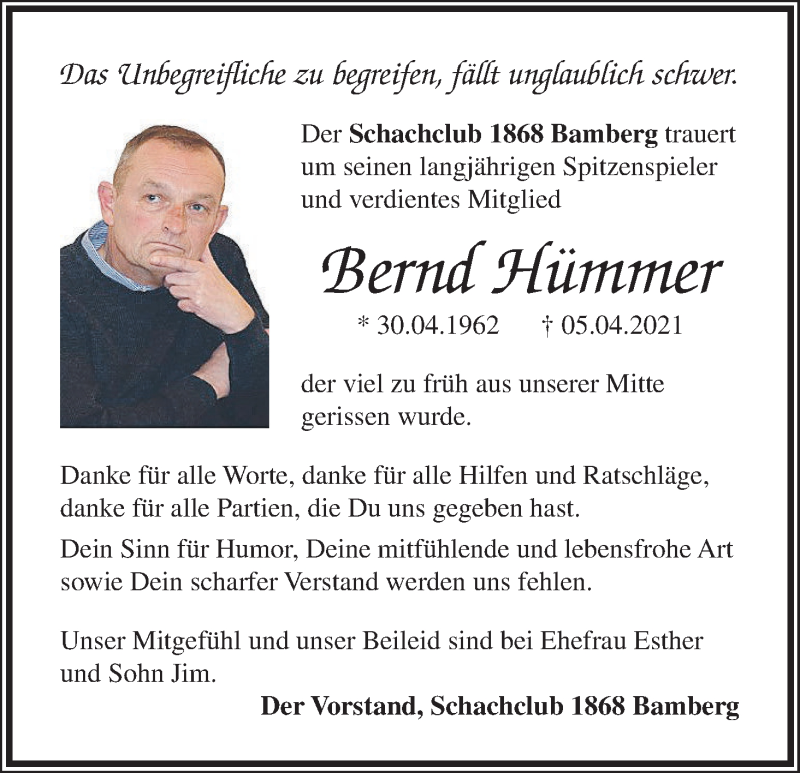  Traueranzeige für Bernd Hümmer vom 17.04.2021 aus MGO