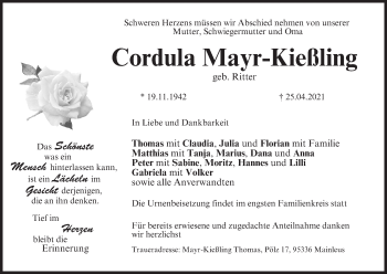 Anzeige von Cordula Mayr-Kießling von MGO