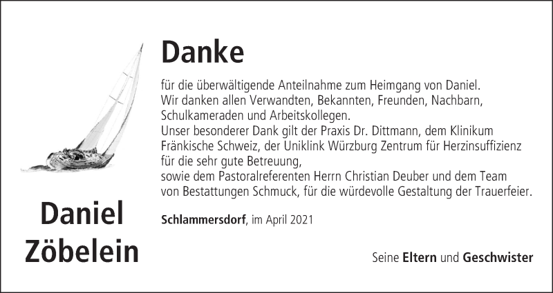  Traueranzeige für Daniel Zöbelein vom 24.04.2021 aus MGO