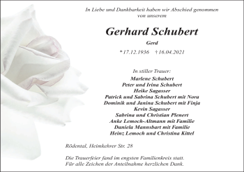 Anzeige von Gerhard Schubert von MGO