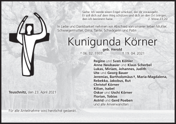 Anzeige von Kunigunda Körner von MGO