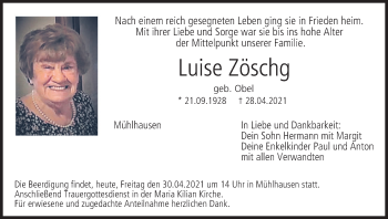 Anzeige von Luise Zöschg von MGO