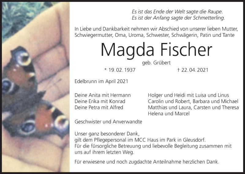  Traueranzeige für Magda Fischer vom 30.04.2021 aus MGO