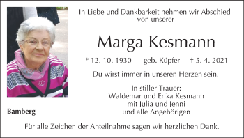 Anzeige von Marga Kesmann von MGO