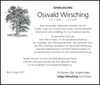 Anzeige von Oswald Wirsching von MGO