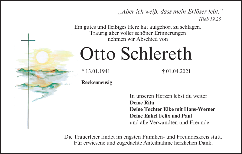  Traueranzeige für Otto Schlereth vom 03.04.2021 aus MGO