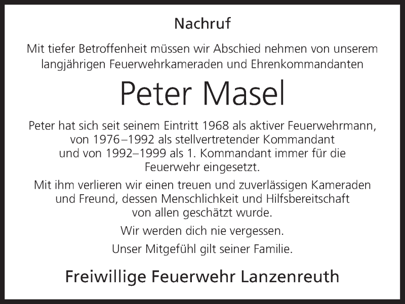 Traueranzeige für Peter Masel vom 24.04.2021 aus MGO
