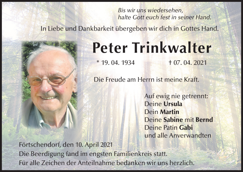  Traueranzeige für Peter Trinkwalter vom 10.04.2021 aus MGO