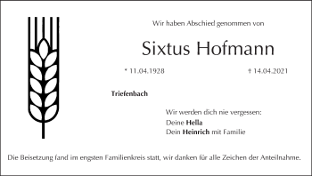 Anzeige von Sixtus Hofmann von MGO