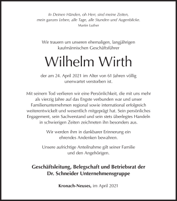 Anzeige von Wilhelm Wirth von MGO