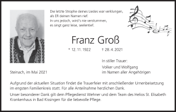 Anzeige von Franz Groß von MGO