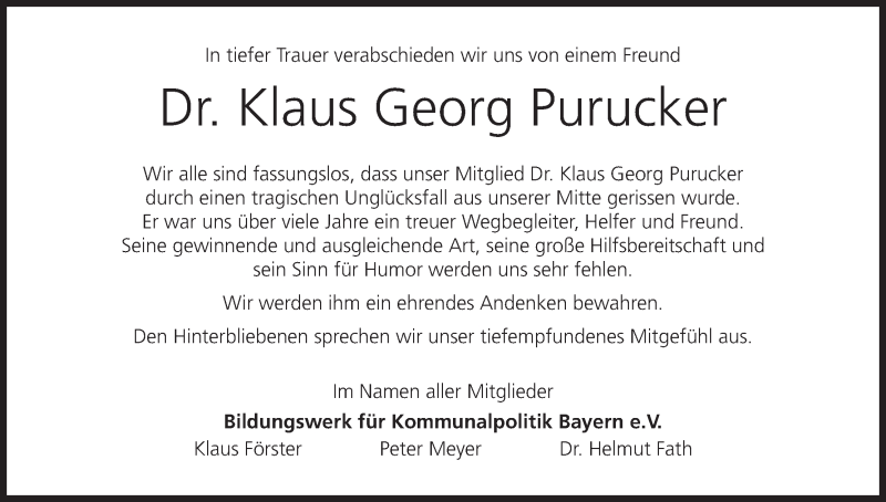  Traueranzeige für Klaus Georg Purucker vom 05.05.2021 aus MGO